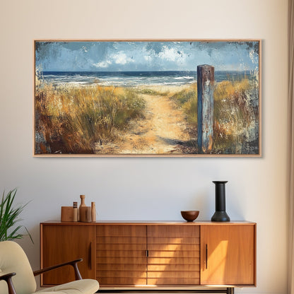 Küstenweg, Küstenlandschaftskunst, nautische Dekoration, Seestückmalerei, Küstenmalerei, Strandhausdekoration, Leinwanddruck