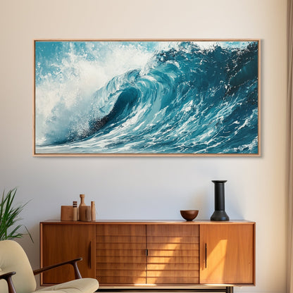 Meereswellenkunst, Seestückmalerei, Küstendekoration, Nautische Wandkunst, Geschenkidee für Strandhäuser, Blau-grüne Wandkunst, Gerahmter Leinwanddruck