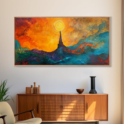 Ozymandias Art, Fantasy Landscape Art, Surreal Painting, Dark Romance Painting, Sunset Wall Art, Horizontal Art, Framed Canvas Print