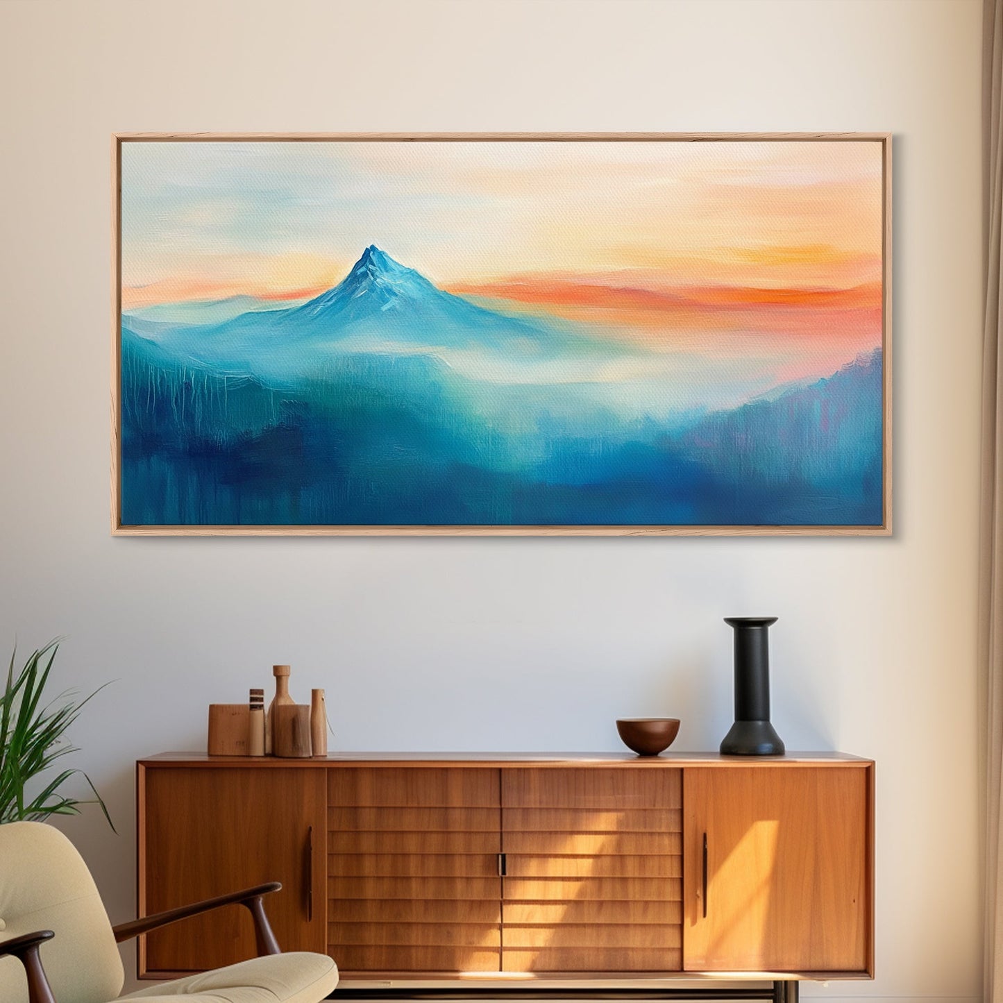 Mountain Landscape Art, Smoky Mountain Art, Blue and Green Wall Art, Nature Wall Art, Rustic Decor, Minimalist Art, Framed Canvas Print