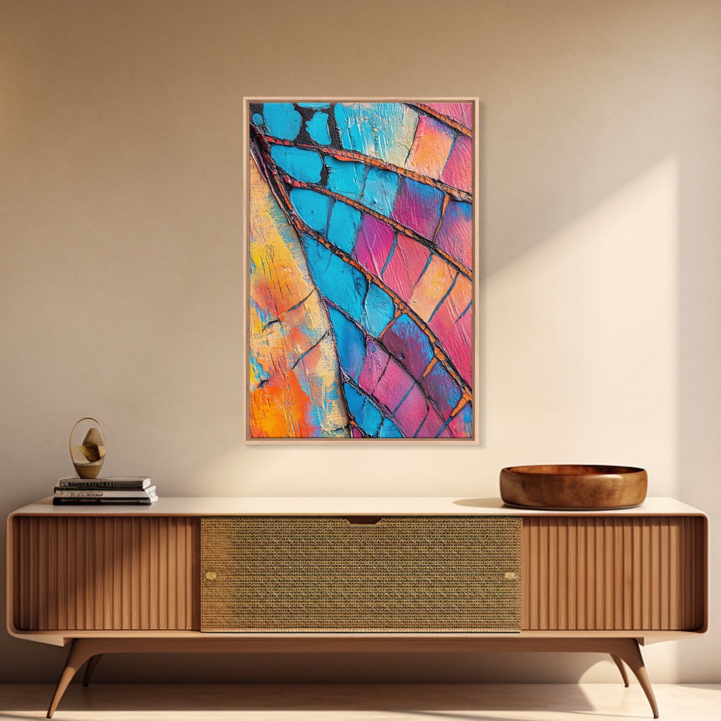 Abstract texture, pink abstract art, teal wall art, mosaic wall art, framed canvas print, geometric wall art, colorful home decor