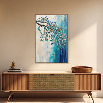 Hanging Branch, botanical prints, birch tree painting, nature wall art, Canvas Print, blue and green wall art, zen wall art, rustic decor