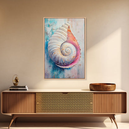 Nautical Shell Framed Canvas Print Coastal Boho Wall Art, Ocean Beach House Decor, Pastel Seashell Painting, Relaxing Seaside Artwork