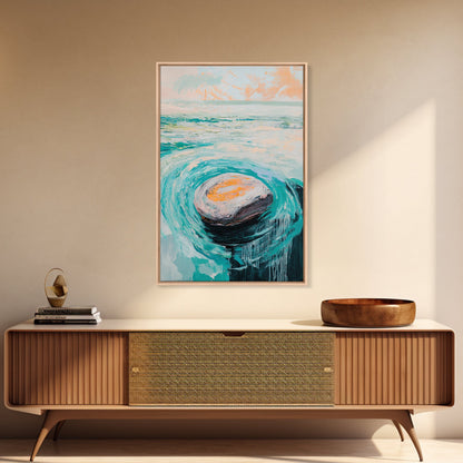 Ocean Rock Waves Canvas Print Coastal Wall Art, Beach House Decor, Abstract Seascape Painting, Nautical Art, Modern Minimalist Art