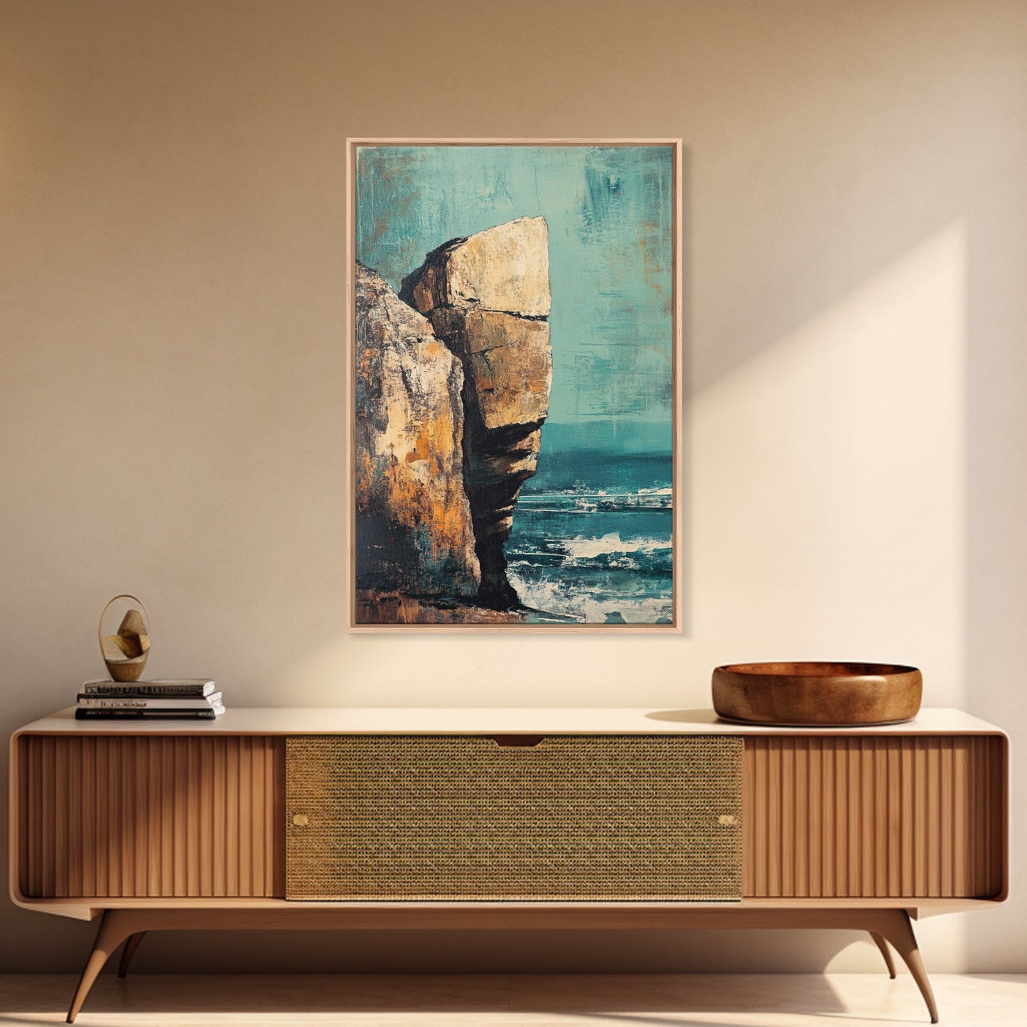 Cliffside Ocean View Canvas Print, Coastal Wall Art, Beach Landscape Painting, Seascape Art, Nautical Home Decor, Large Wall Art