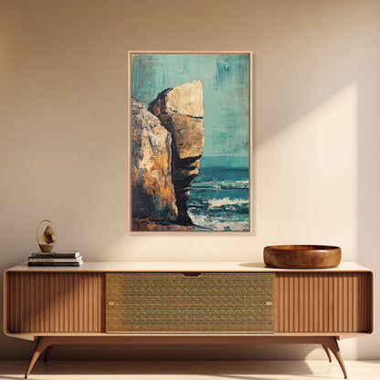 Cliffside Ocean View Canvas Print, Coastal Wall Art, Beach Landscape Painting, Seascape Art, Nautical Home Decor, Large Wall Art