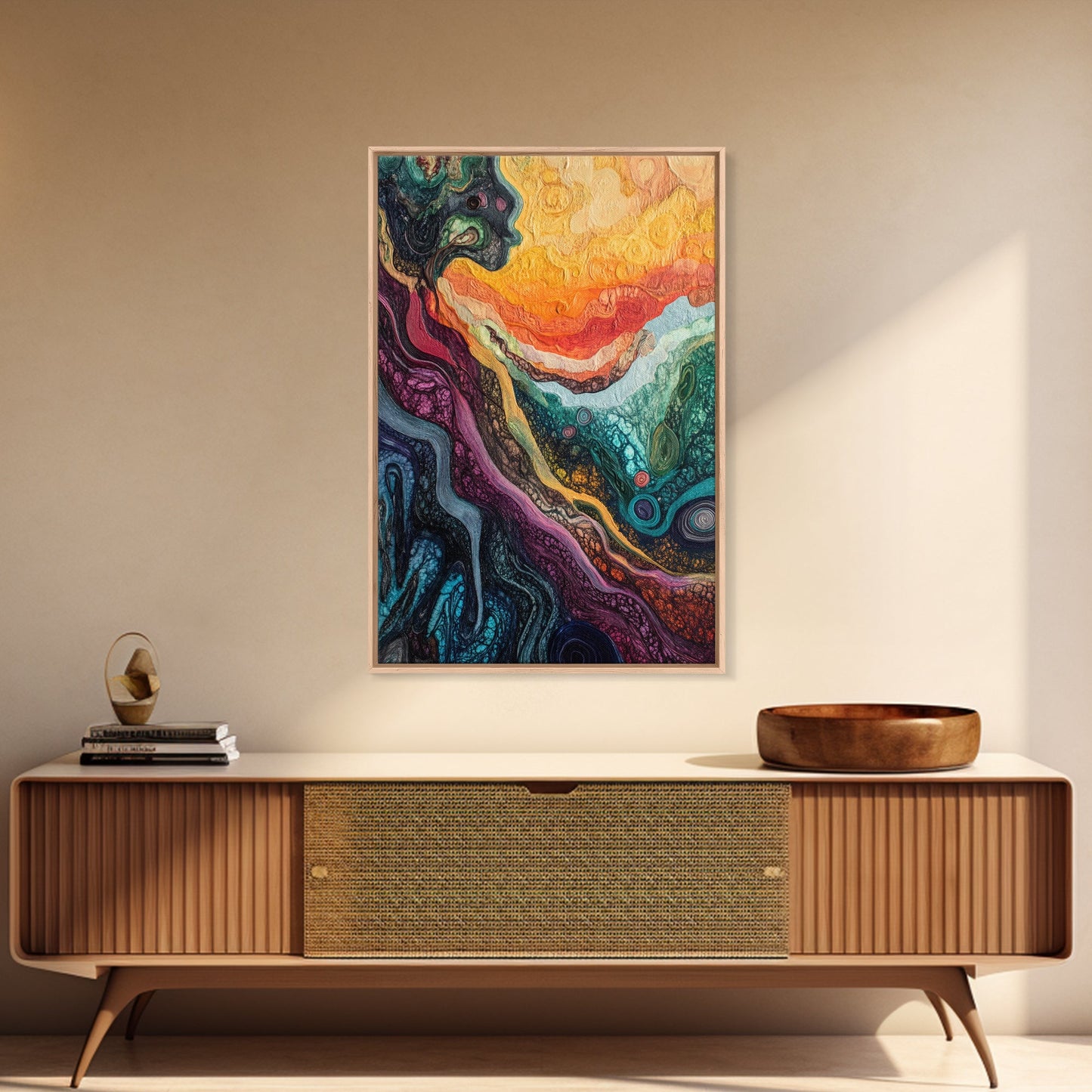 Psychedelic Abstract Texture Framed Canvas Print, Surreal Art, Vibrant Wall Art, Modern Abstract Painting, Unique Artwork, Office Decor