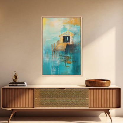 Fishing Shack, Nautical Painting, Coastal Wall Art, Rustic Wall Art, Ocean Art, Living Room Art, Canvas Print, Gift Idea