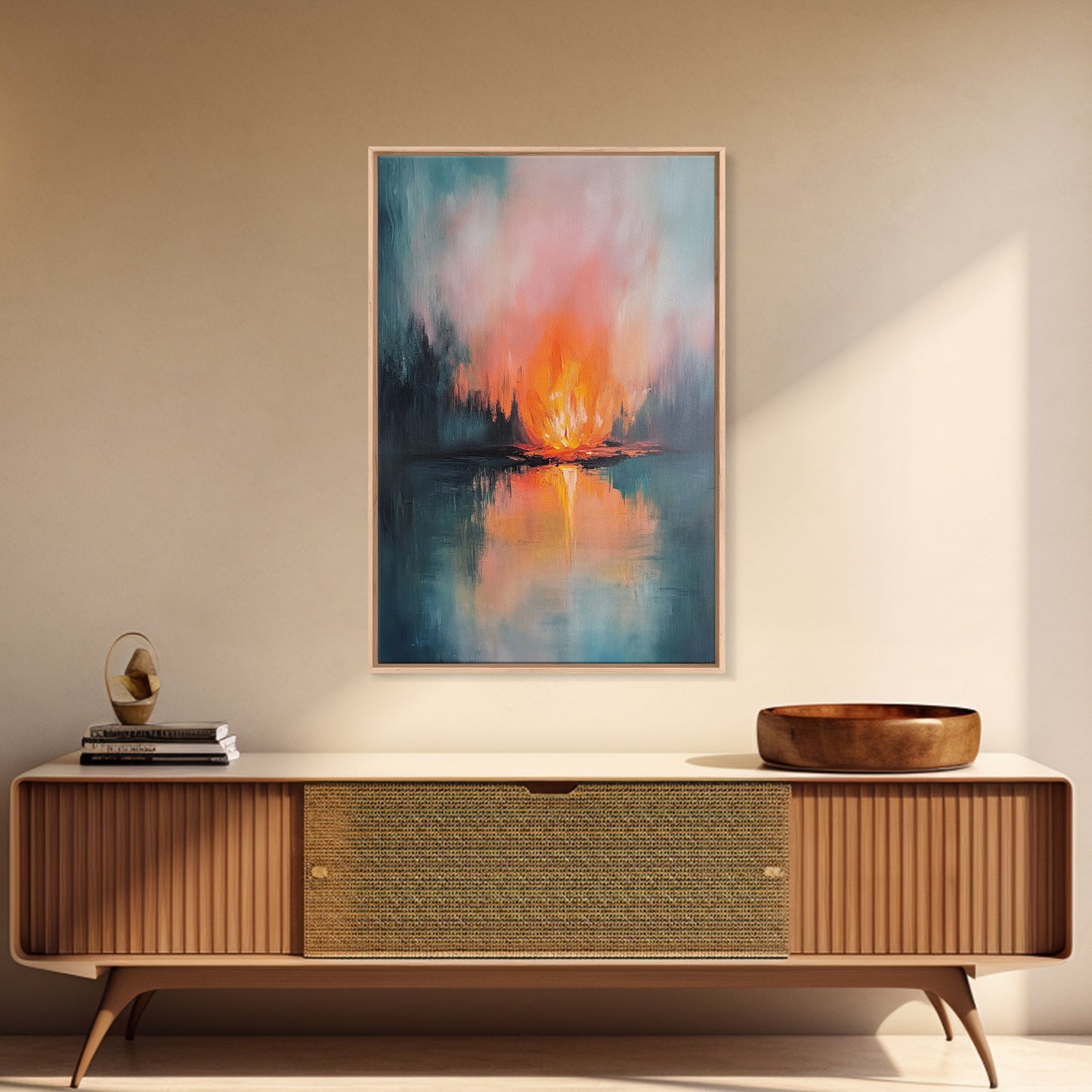 Reflective Fire, Moody Art, Dark Romance Painting, Fire Reflection Painting, Rustic Wall Art, Above Bed Art, Canvas Print