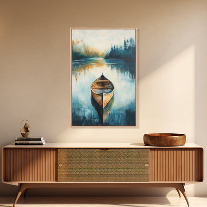 Still Water Canoe, Lake Tahoe Art, Nautical Painting, Rustic Wall Art, Moody Art, Extra Wide Art, Above Couch Art, Canvas Print