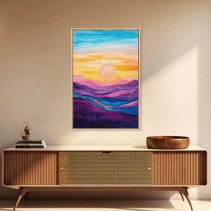 Sunset Horizon, Mountain Painting, Pink Orange Wall Art, Abstract Landscape Art, Canvas Print, Above Sofa Art, Bedroom Art