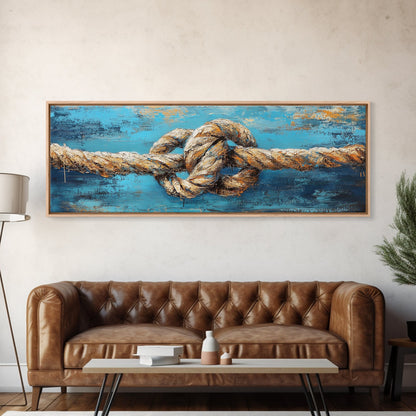 Nautical Rope Knot Framed Canvas Print Coastal Wall Art Rustic Beach House Decor Large Wall Art Nautical Art Living Room Decor