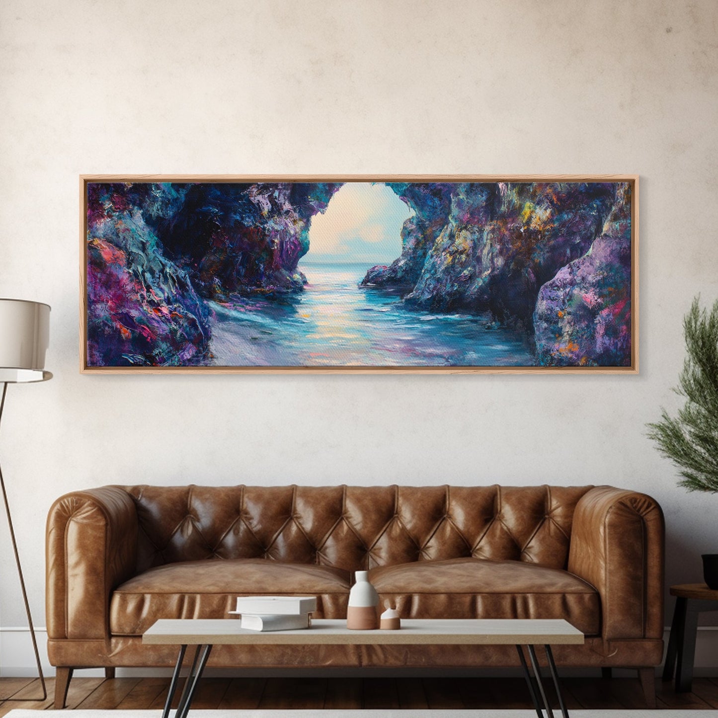 Enchanted Ocean Cave Canvas Print Mystical Coastal Wall Art Vibrant Seascape Home Decor Living Room Nature Lover Gift