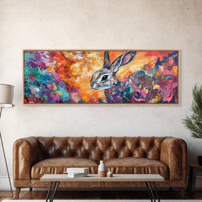 Colorful Abstract Rabbit Canvas Print, Vibrant Animal Wall Art, Boho Bunny Painting, Nature Wildlife Art, Playful Bedroom Decor