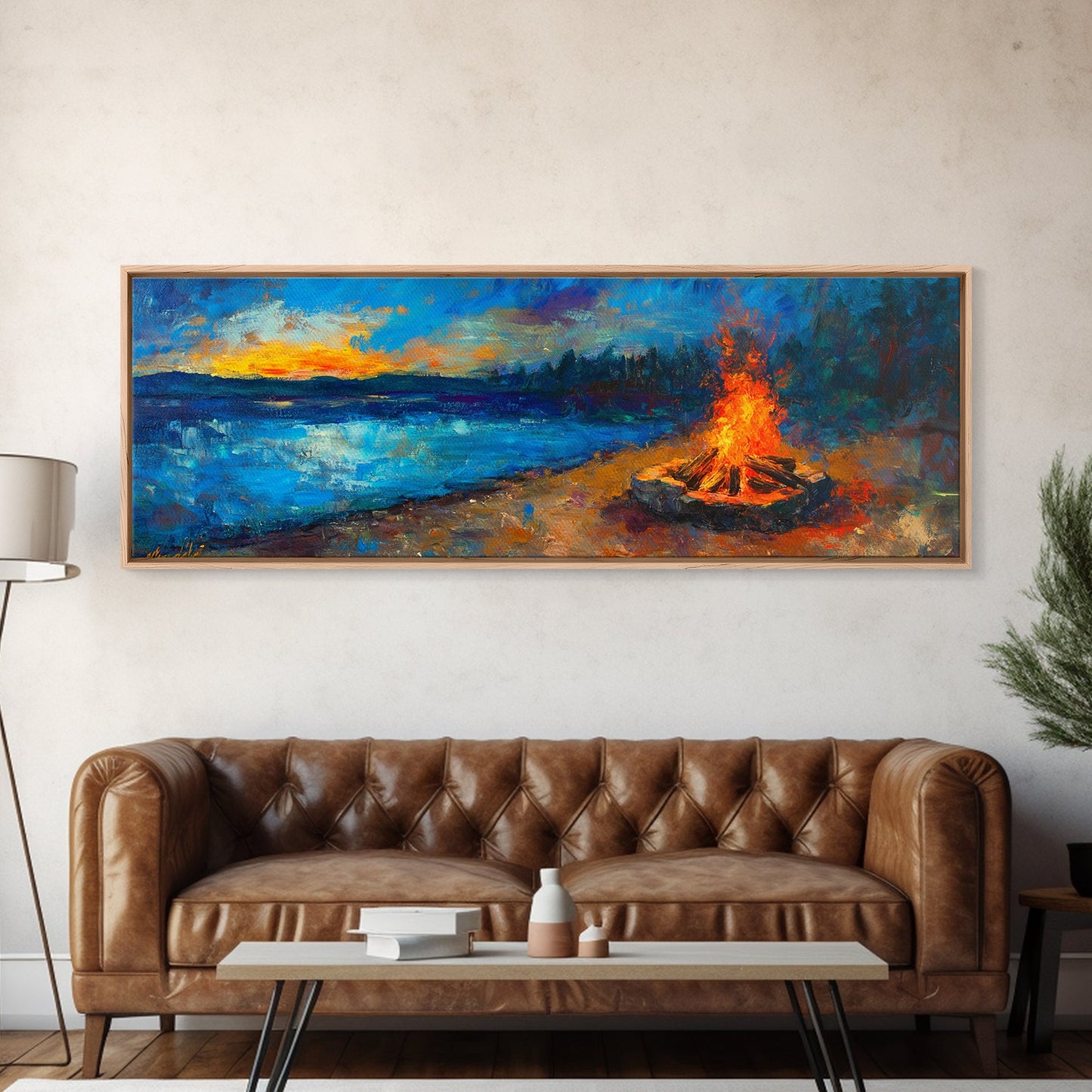 Cozy Campfire Night Painting, Rustic Cabin Decor, Warm Autumn Wall Art, Outdoor Adventure Art, Living Room Wall Art