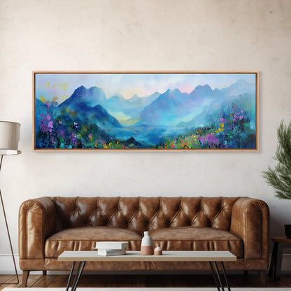 Alpine Sunrise Framed Canvas Print - Misty Mountain Wall Art, Nature Landscape Painting, Warm Toned Home Decor, Living Room Accent
