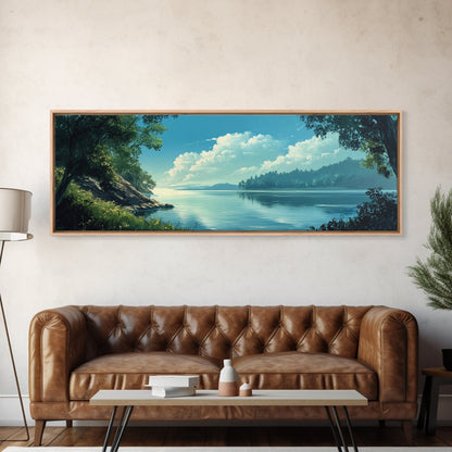 Tranquil Lake Landscape Painting Nature Serenity Wall Art Forest Reflection Artwork Minimalist Modern Home Decor