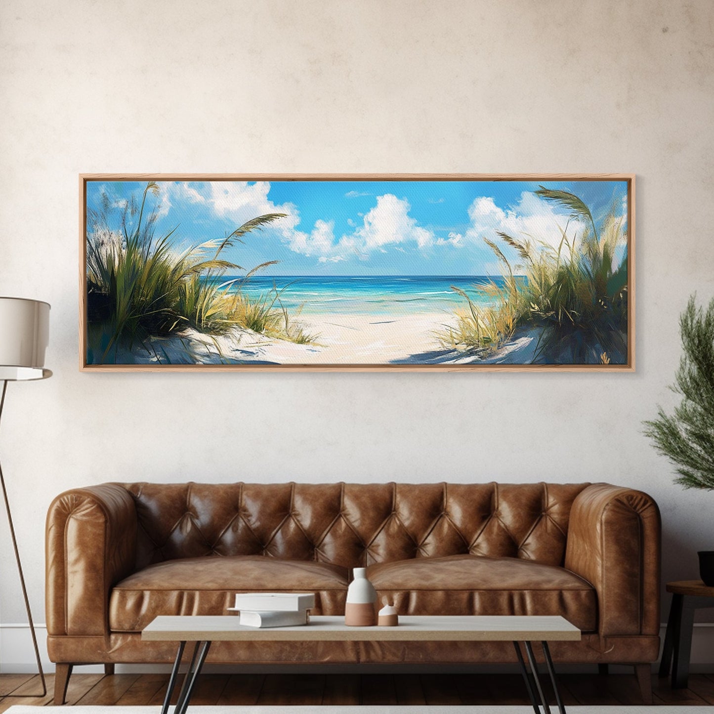 Tranquil Ocean Beach View Canvas Print, Coastal Wall Art, Blue Nautical Decor, Modern Seascape Painting, Beach House Decor