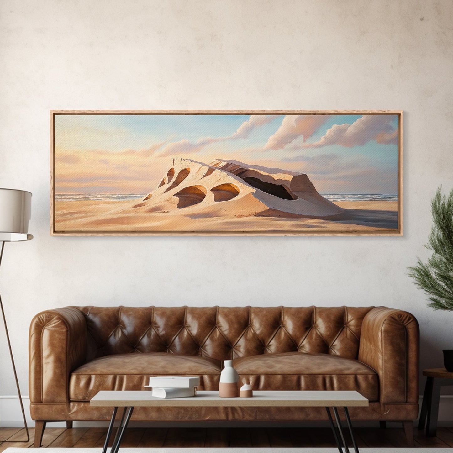 Surreal Beach Sand Formation Canvas Print, Coastal Nature Wall Art, Modern Ocean Landscape Painting, Minimalist Seascape Bedroom Decor