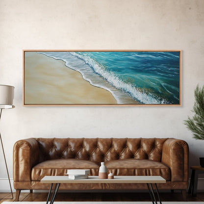 Gentle Ocean Wave Shoreline Canvas Print, Coastal Wall Art, Beach Serenity Painting, Calming Seaside Decor, Zen Living Room Artwork