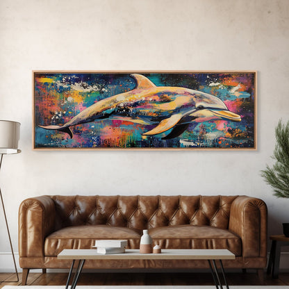 Vibrant Dolphin Art Canvas Print Ocean Wall Art Coastal Decor Colorful Animal Painting Modern Beach House Art Nautical Gift