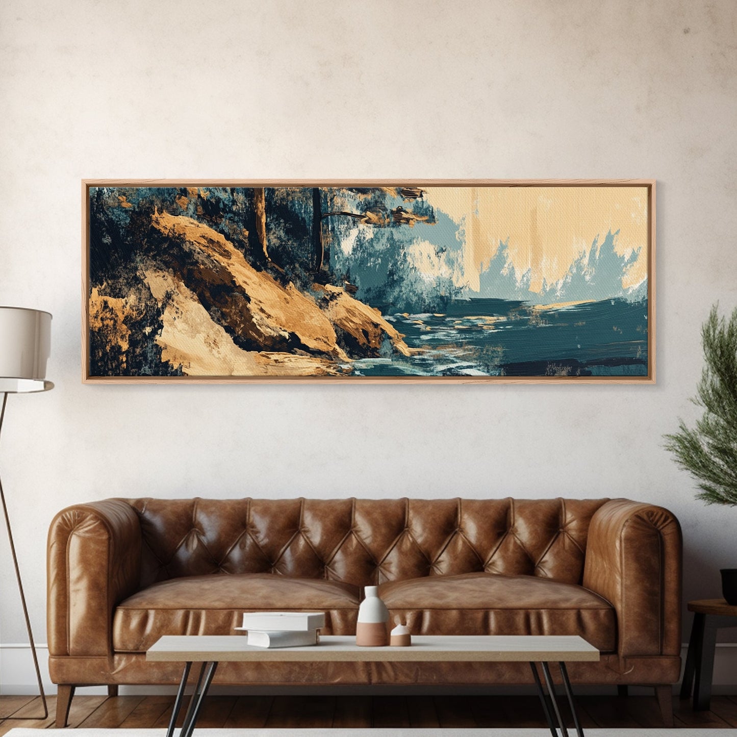 Coastal Landscape, Abstract Seascape, Textured Painting, Framed Canvas Print, Ocean Wall Art, Beach Decor, Living Room Art