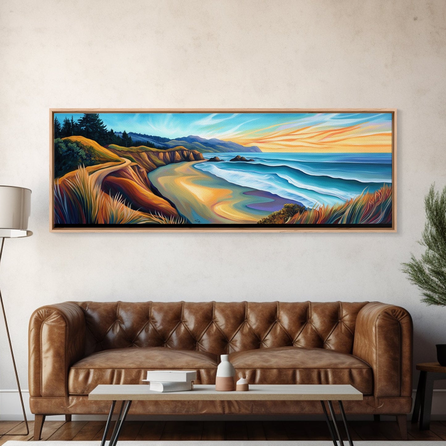 Coastal Sunset, Beach Wall Art, Ocean Landscape, Seascape Painting, Nature Art, Living Room Art, Canvas Print, Framed Canvas Print