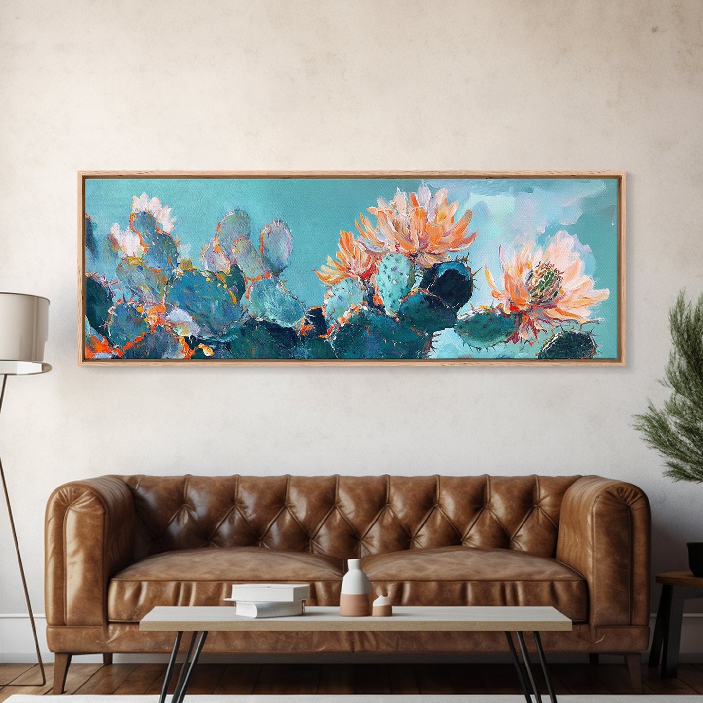 Blooming Cactus Flowers Canvas Print Vibrant Desert Painting, Boho Wall Art, Southwest Decor, Botanical Living Room Artwork