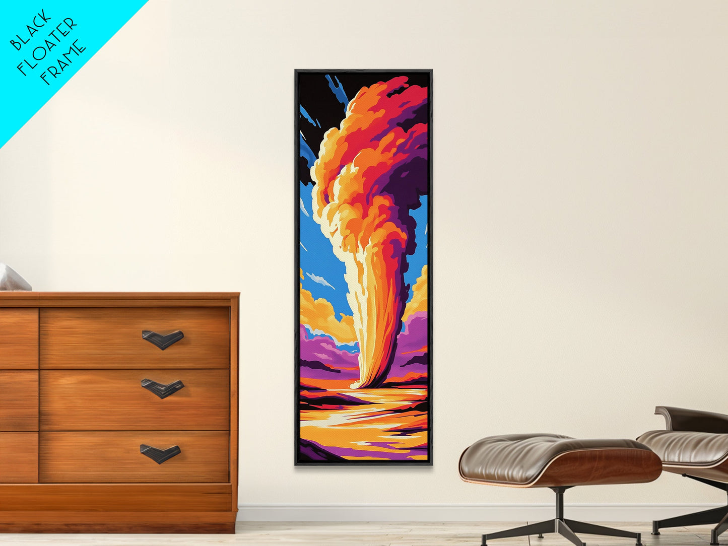 Geyser Eruption, Vibrant Nature, Framed Canvas Print, Yellowstone Art, National Park Decor, Outdoor Adventure, Living Room Wall Art