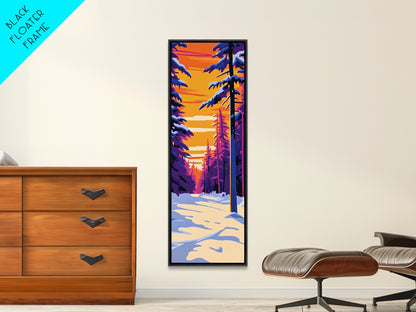 Snowy Pine Forest, Winter Wonderland, Christmas Sunset, Framed Canvas Print, Holiday Wall Art, Cozy Cabin Decor, Rustic Lodge Vibes