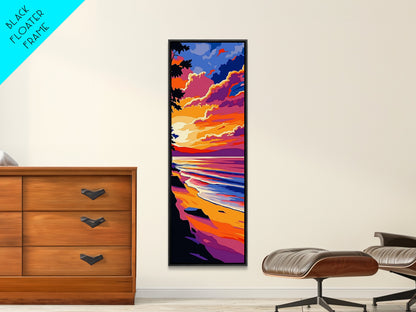 Coastal Sunset, Beach Art, Ocean View, Framed Canvas Print, Vibrant Seascape, Warm Summer Aesthetic, Living Room Art, Minimalist