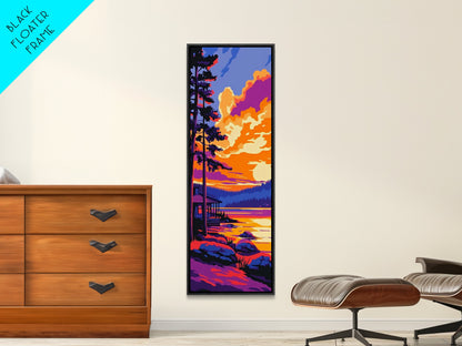 Sunset Cabin, Nature Art, Autumn Decor, Framed Canvas Print, Rustic Wall Art, Cozy Home Decor, Lake House Art, Landscape Painting