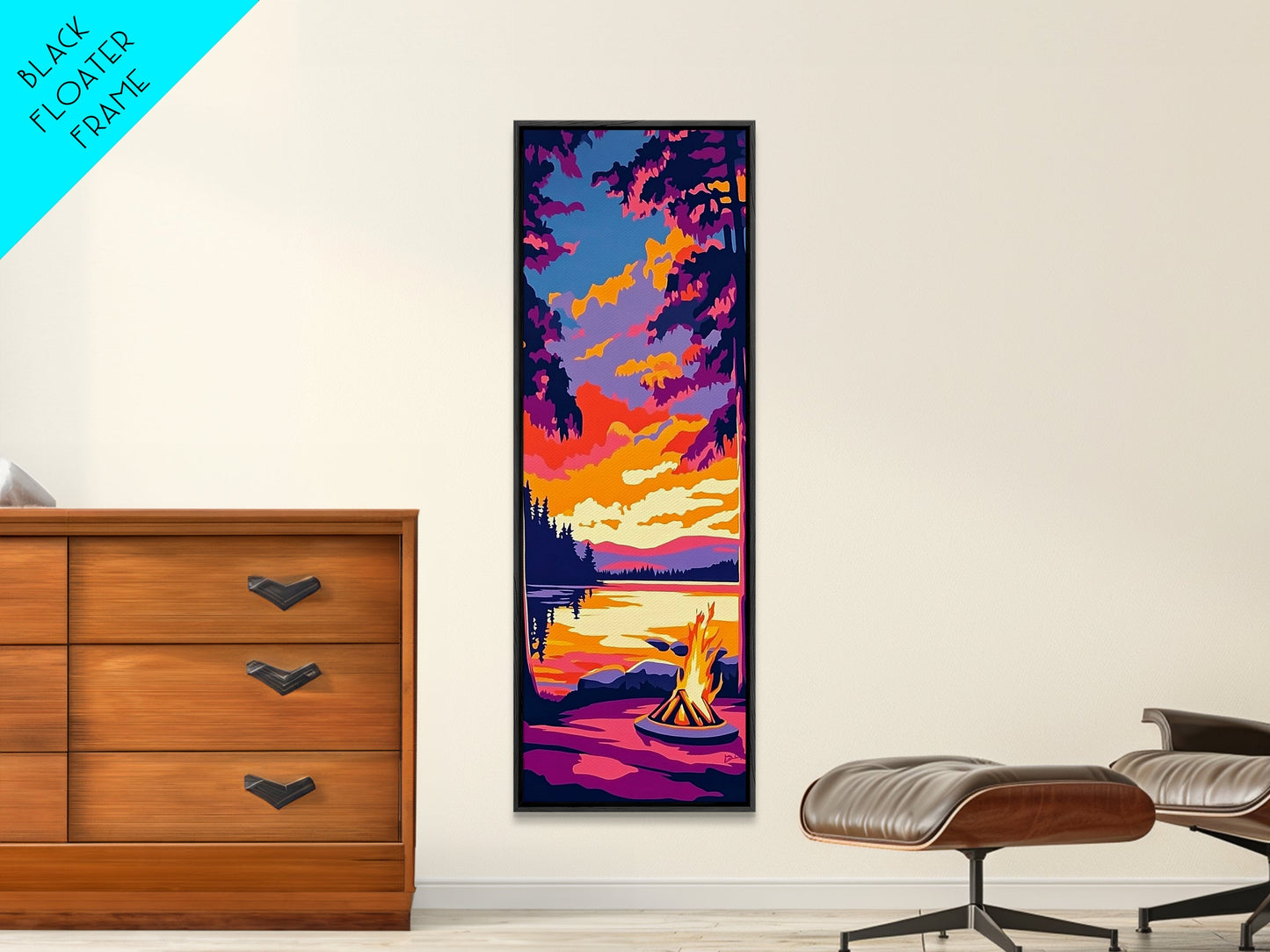 Campfire Glow, Sunset Painting, Fall Wall Art, Framed Canvas Print, Cabin Decor, Living Room Art, Outdoor Adventure Print, Nature Art