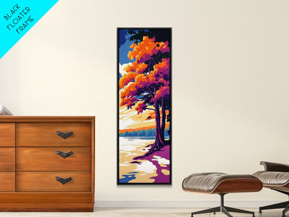 Tree, Orange Leaves, River, Reflection, Canvas Print, Fall Landscape, Rustic Decor, Cabin Wall Art, Vibrant Autumn Art, Office Wall Art