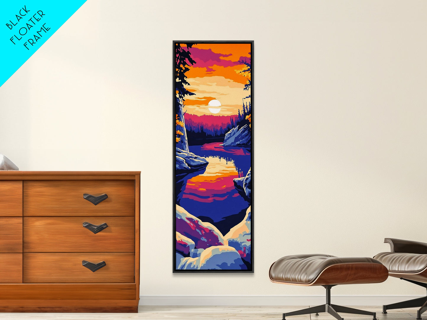 Sunset Lake, Colorful Landscape, Nature Wall Art, Framed Canvas Print, Boho Decor, Living Room Art, Rustic Home, Autumn Art