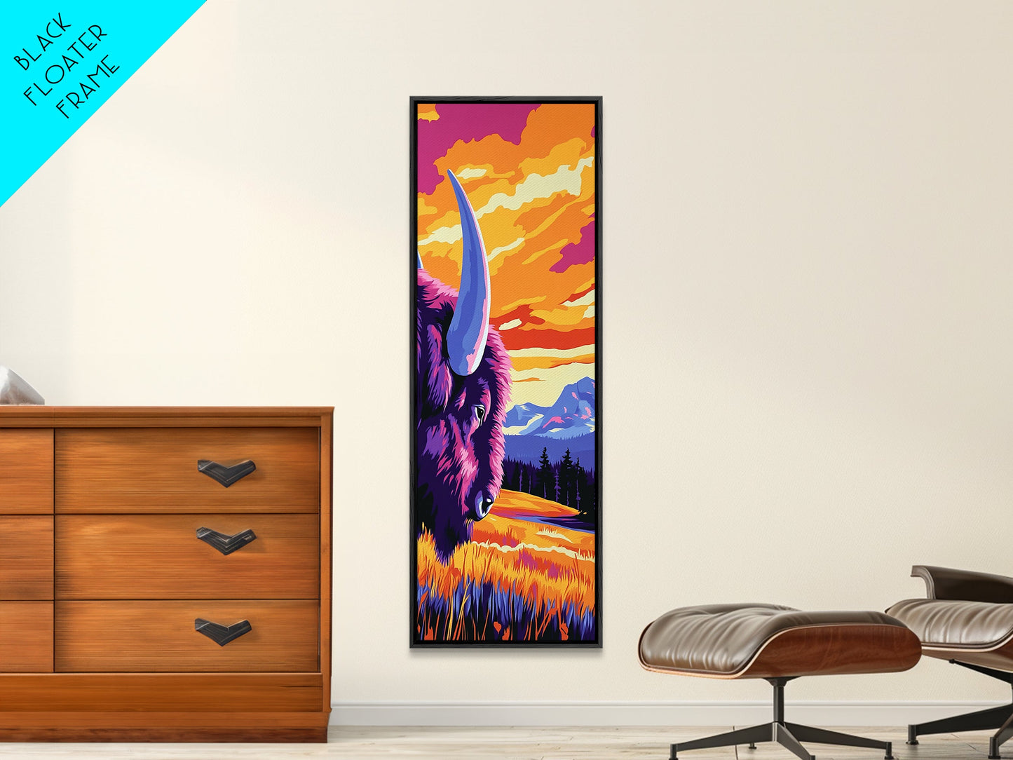 Buffalo Sunset, Western, Bold, Majestic, Canvas Print, Wildlife Wall Art, Rustic Decor, Man Cave Art, Nature Lover Gift, Bold Colors