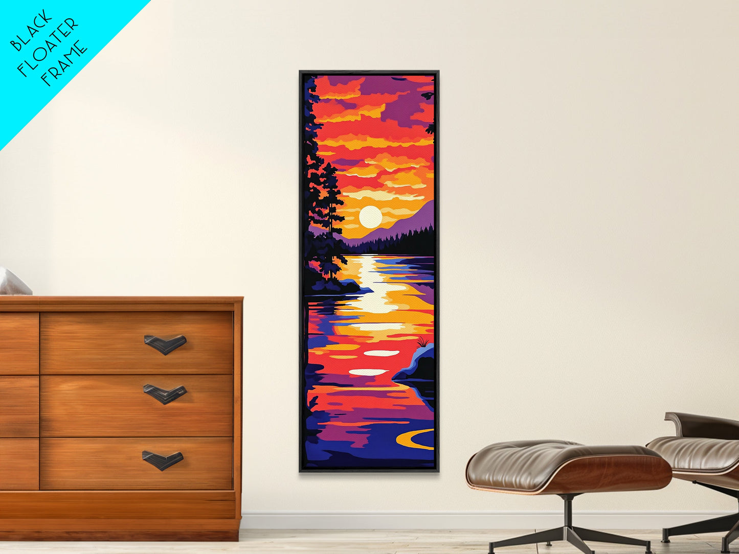 Serene Lake Sunset, Tranquil Nature Wall Art, Scenic Landscape Print, Warm Color Painting, Fall Home Decor, Framed Canvas Print