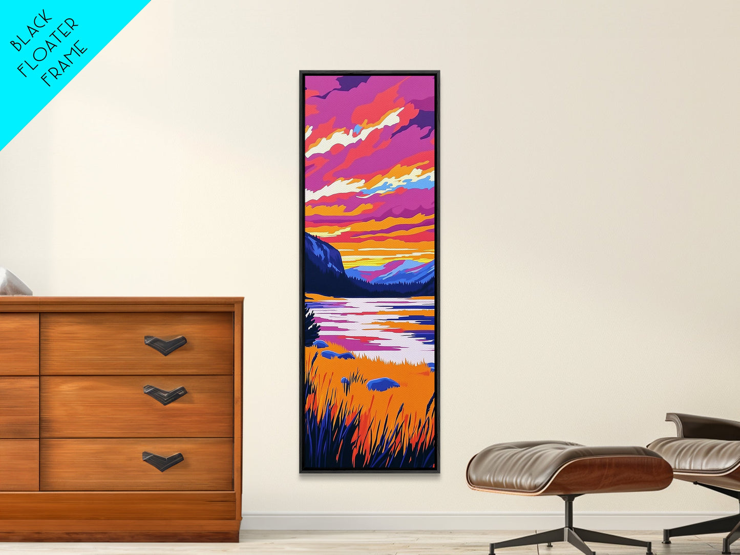 Mountain Sunset, Lake Reflection, Vibrant Landscape Art, Nature Print, Modern Cabin Decor, Living Room Wall Art, Canvas Print