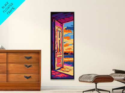 Rustic Open Door, Countryside Art, Cozy Home Decor, Framed Canvas Print, Warm Sunset, Modern Boho, Entryway Art, Warm Earthy Palette