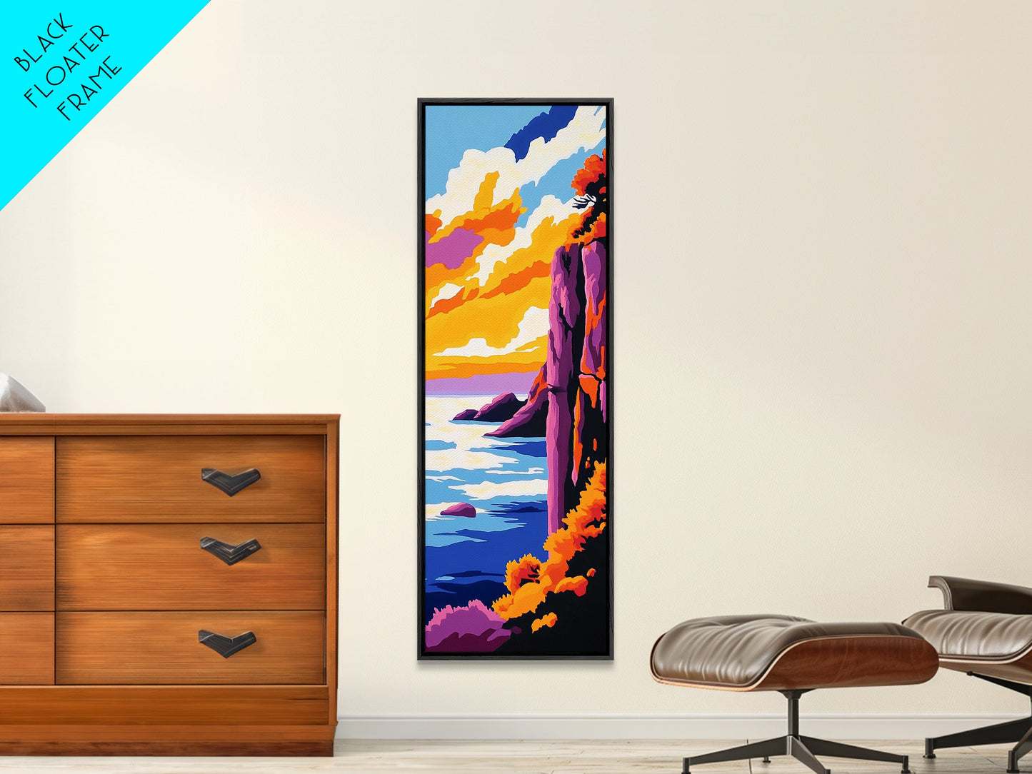 Cliffside View, Ocean Sunset, Dramatic Landscape, Vibrant Horizon, Canvas Print, Nature Wall Art, Modern Decor, Living Room Artwork