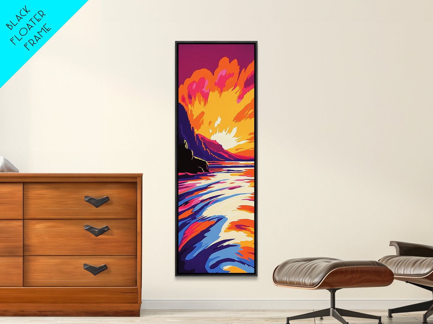 Ocean Sunset, Vibrant Landscape, Framed Canvas Print, Coastal Art, Beach House Decor, Living Room Art, Minimalist Nature Painting