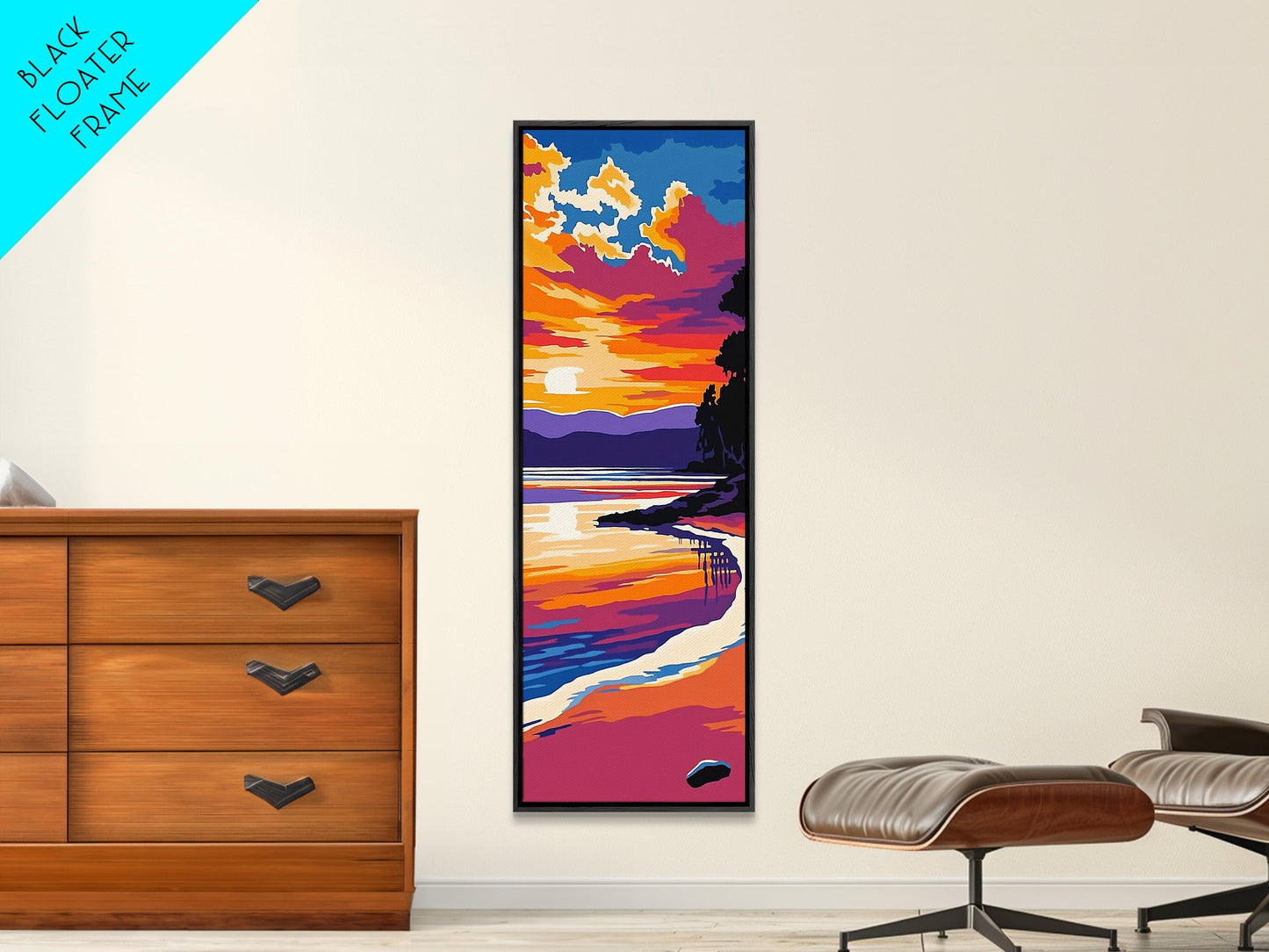 Sunset Beach, Ocean Wall Art, Coastal Decor, Framed Canvas Print, Vibrant Seascape, Modern Home Decor, Living Room Art, Boho Print