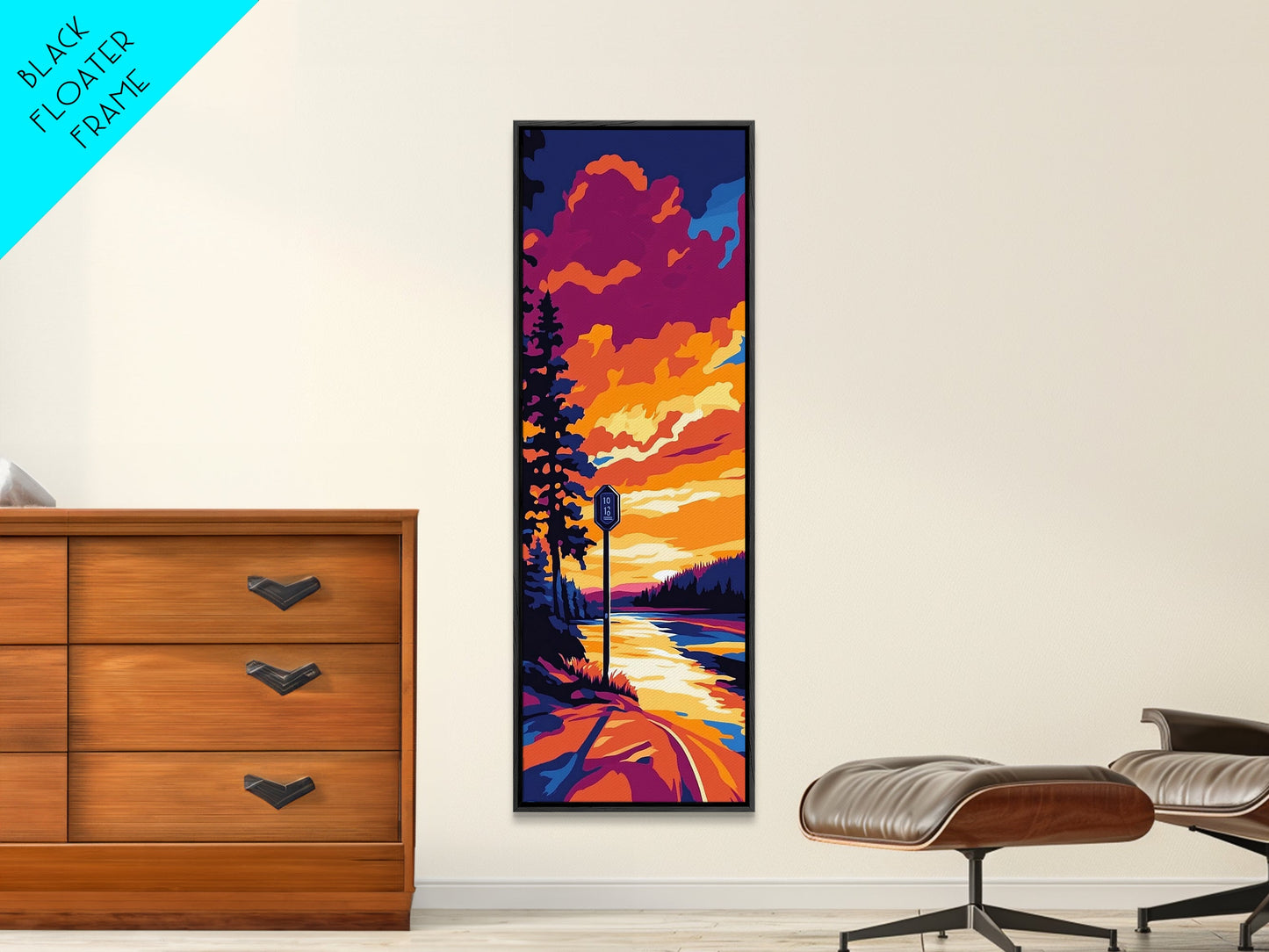 Roadside Sign, Sunset Highway Art, Scenic Landscape Painting, Rustic Wall Decor, Adventure Art, Living Room Wall Art, Canvas Print