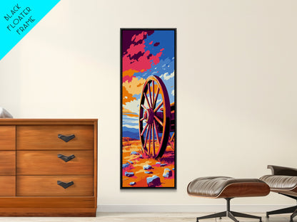 Wagenrad, rustikale Westernkunst, Bauernhausdeko, Ästhetik des Alten Westens, Wanddeko für Zuhause, Kunst fürs Wohnzimmer im Landhausstil, gerahmter Leinwanddruck