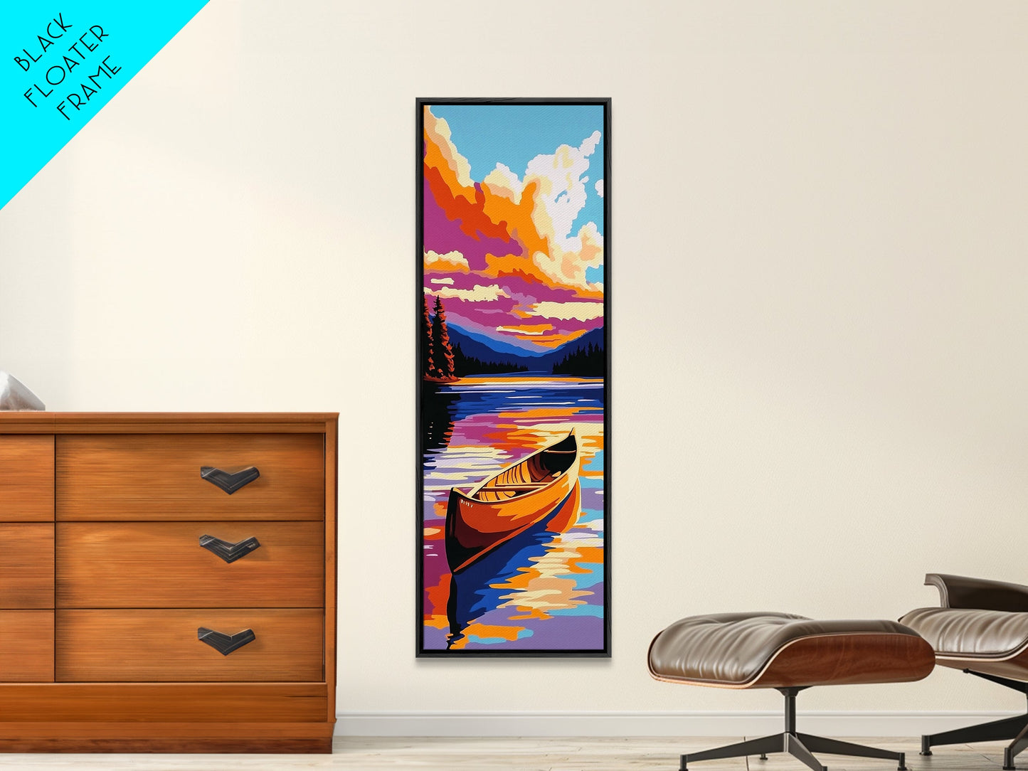 Canoe Reflection, Lake Serenity, Framed Canvas Print, Rustic Cabin Decor, Fall Adventure Art, Wall Hanging, Outdoor Enthusiast Gift