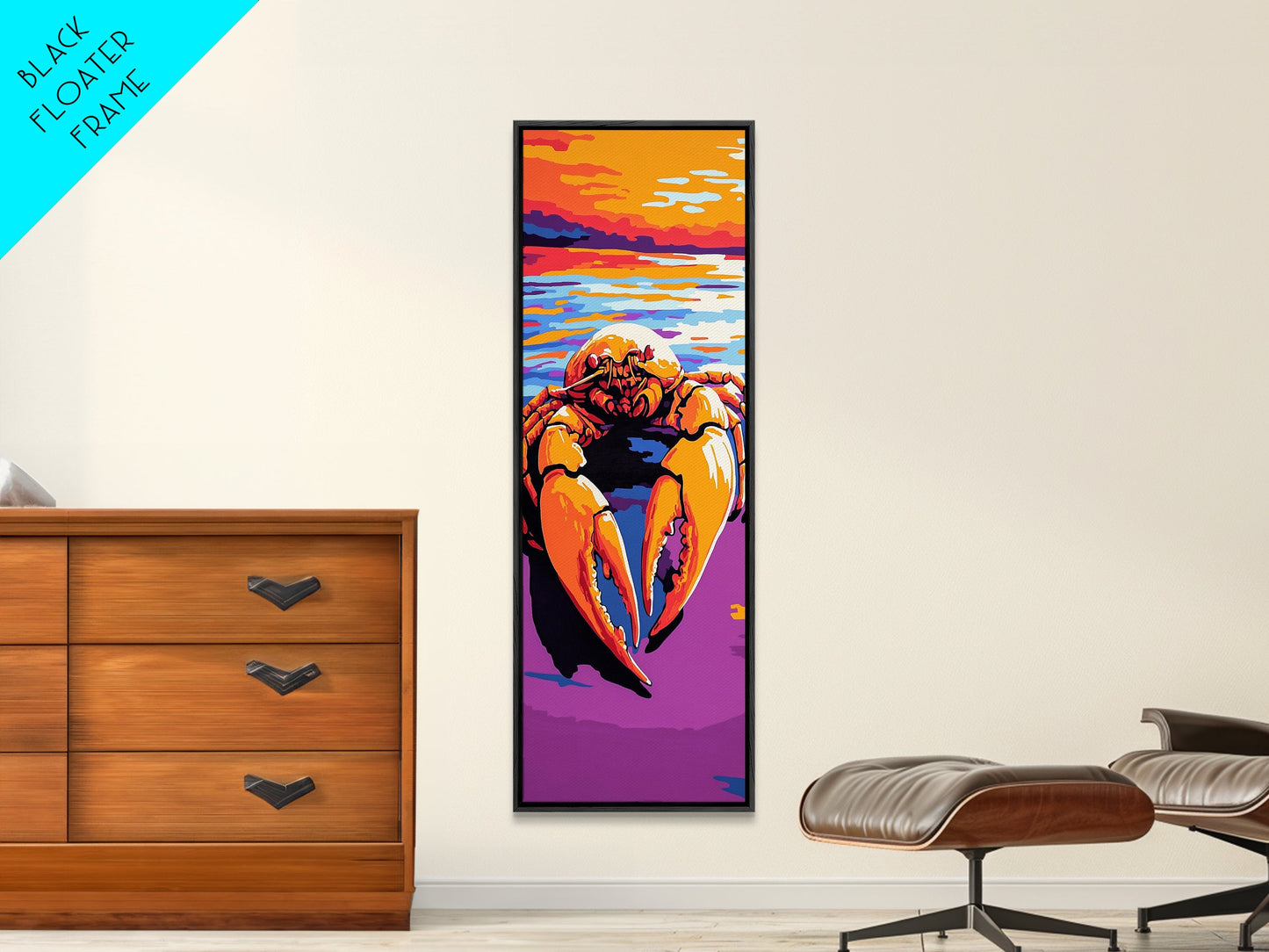 Crab Art, Ocean Theme, Nautical Decor, Bold Colors, Coastal Kitchen, Seafood Wall Art, Beach House, Living Room, Framed Canvas Print