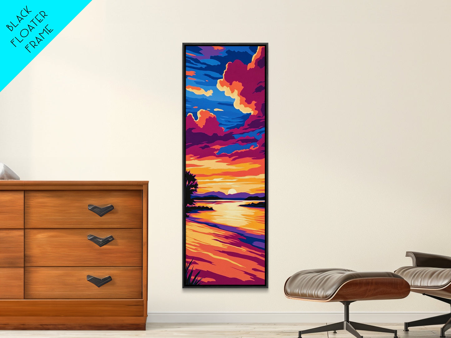 River Sunset, Serene View, Lake Reflection, Warm Colors, Peaceful Nature, Tranquil Scene, Cozy Home, Living Room, Canvas Print