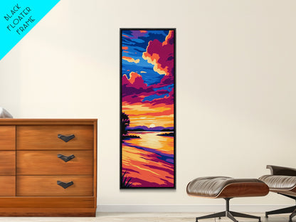 River Sunset, Serene View, Lake Reflection, Warm Colors, Peaceful Nature, Tranquil Scene, Cozy Home, Living Room, Canvas Print