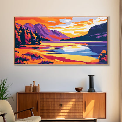 Mountain Lake, Sunset Wall Art, Nature Scene, Vibrant Colors, Rustic Decor, Modern Wilderness, Living Room, Canvas Print