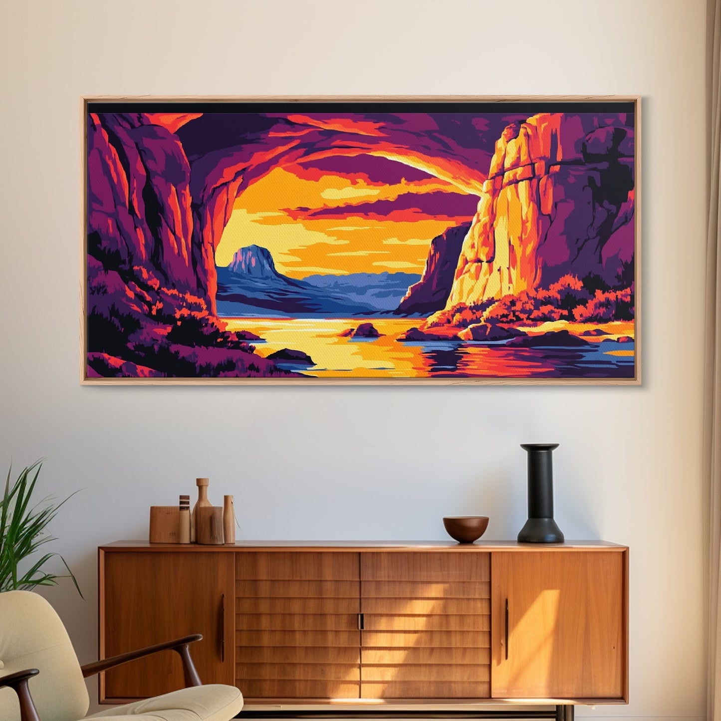 Canyon View, River Sunset, Majestic Landscape, Southwest Decor, Warm Tones, Nature Escape, Living Room or Office, Framed Canvas Print